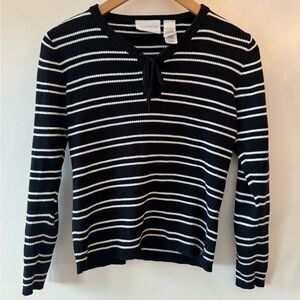 Liz Claiborne Black and White Tie Front Knit Sweater Top size Petite Cotton